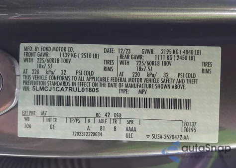 2024 Lincoln Corsair Premiere from USA, damaged, VIN 5LMCJ1CA7RUL01805